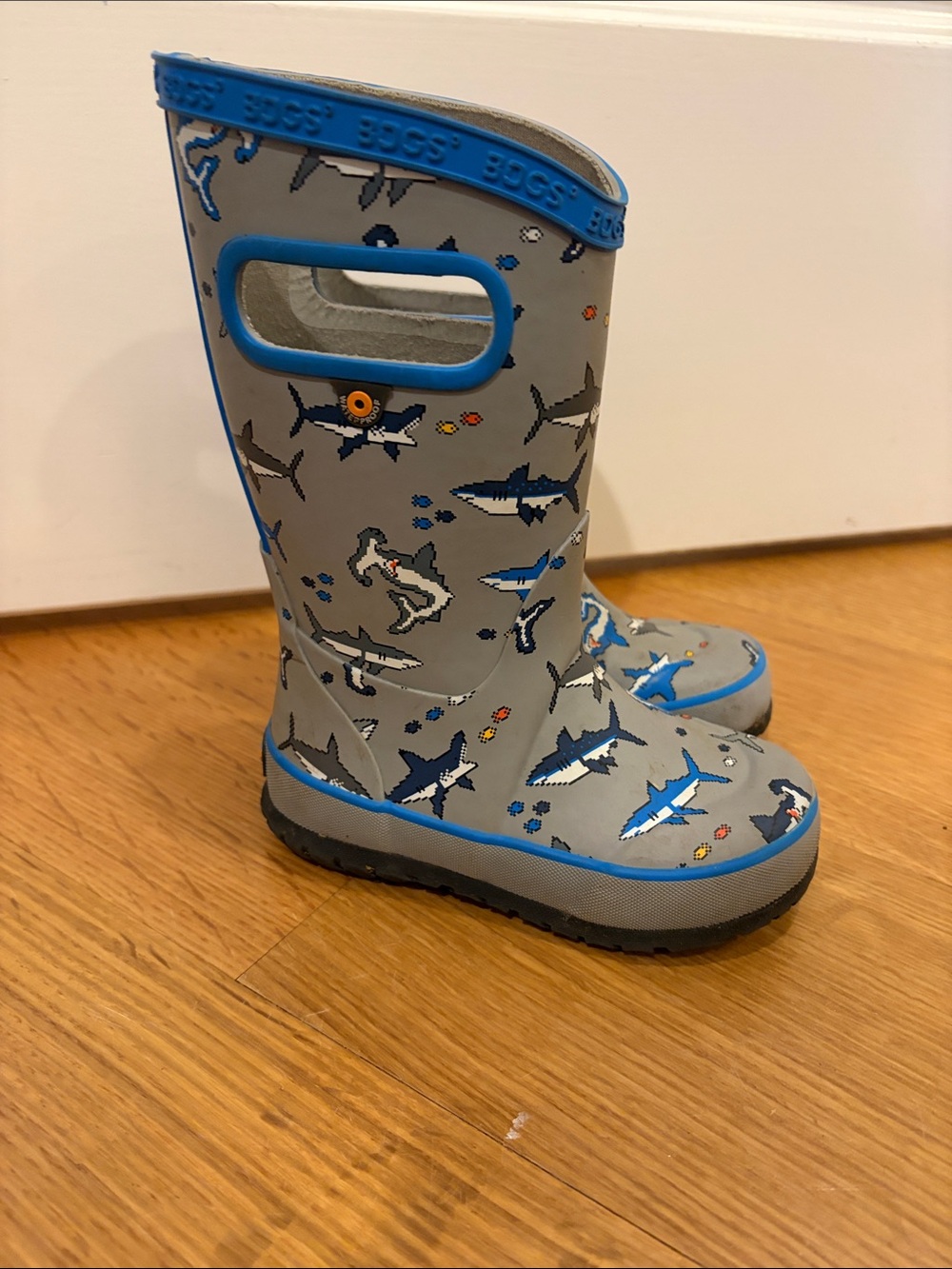 Bogs Kids Gray and Blue Shark Rain Boots